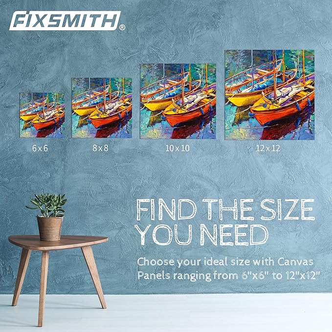 FIXSMITH Canvas Boards for Painting 6x6 Inch, Super Value 12 Pack White Blank Canvas Panels, 100% Cotton Primed, Painting Art Supplies for Professionals, Hobby Painters, Students & Kids