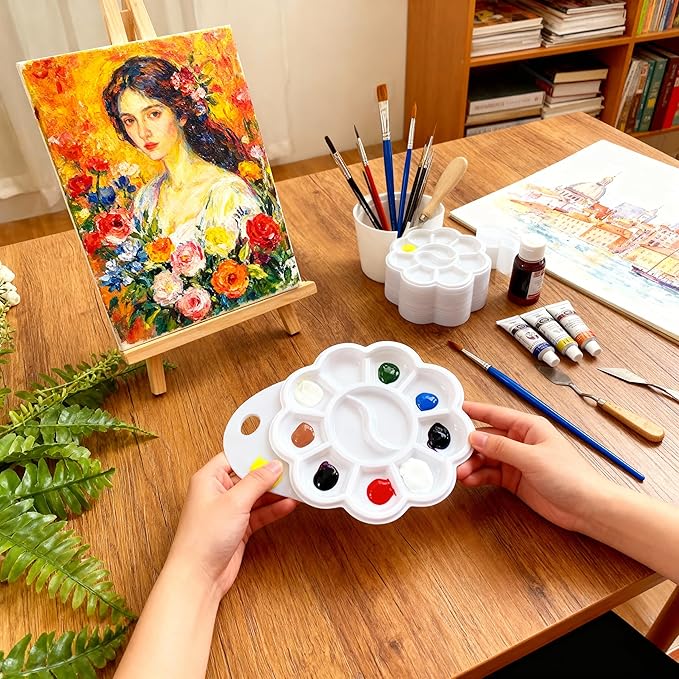 50 Pcs Paint Palettes, One Time Use Plastic Paint Pallets, Mini Watercolor Painting Palettes for Painting or DIY Craft Class, White 4.6 in