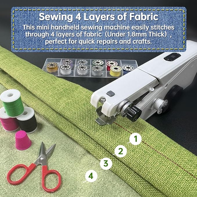 Handheld Sewing Machine for Beginners - Portable Cordless Mini Sewing Machine, Complete Sewing Kit & Accessories - Easy Electric Stitching for Home, Travel & DIY Repairs, White