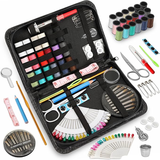 KEYHOT Sewing kit Basic,Needle and Thread Kit,Travel Small Sewing Machine Supplies for Adults Beginners Men, Home Travel Emergency Including Scissors Measure Tape Needle Threader (87pcs)