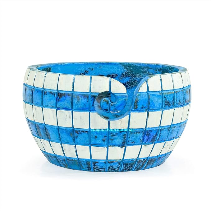 Nagina International Exquisite Premium Yarn Ball Storage Bowls | Hand Painted Lovely Decor Yet Functional Yarn Dispenser (Medium (7 x 3 x 7 Inches), Atlantic Blue)