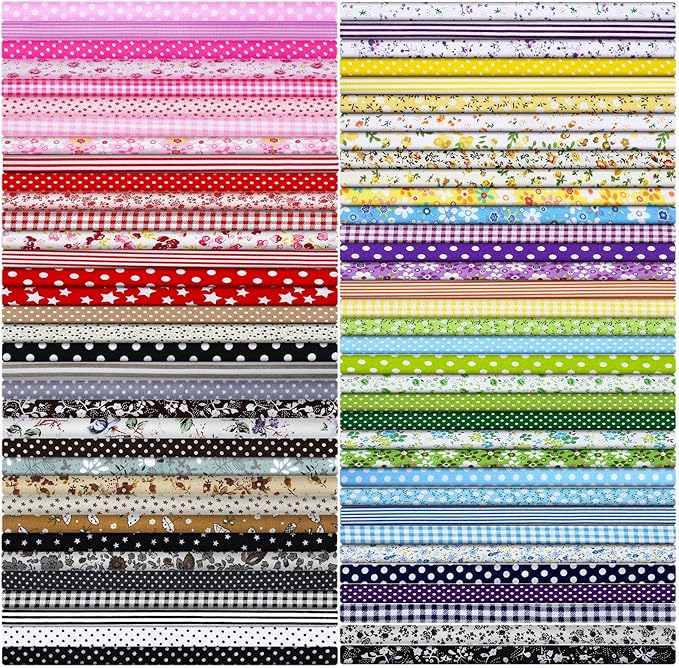 Tudomro 70 Pcs 10 x 10 Inch Cotton Fabric Squares Multicolor Quilting Fabric Bundles Precut Printed Patchwork Materials for Holiday DIY Crafts Cloths Handmade(Stylish Style)
