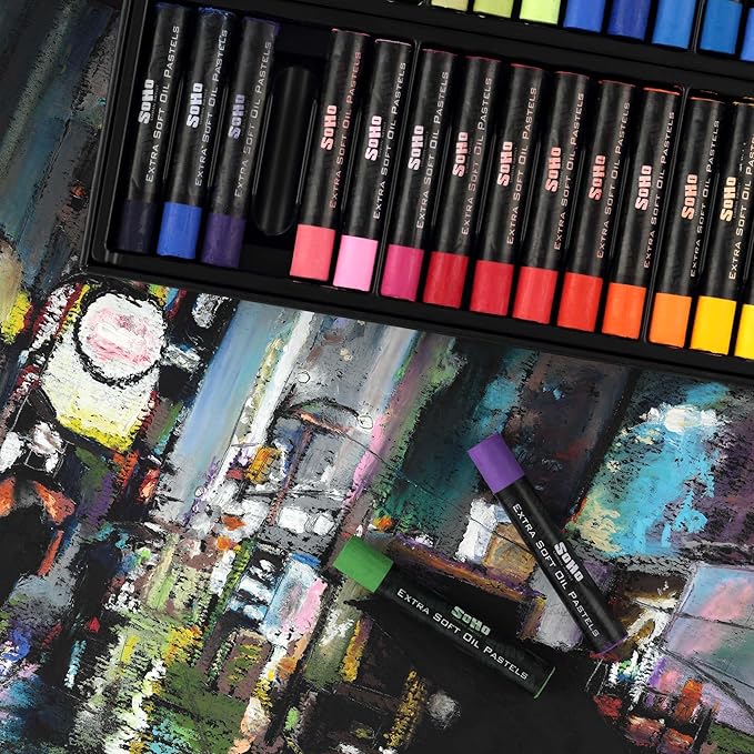 Soho Urban Artist Oil Pastels Set of 72 - Extra Soft, Blendable, Highly Pigmented and Vibrant, Ideal for Artists, Professionals, Students - Suitable for Drawing, Sketching, Layering, and Scraping