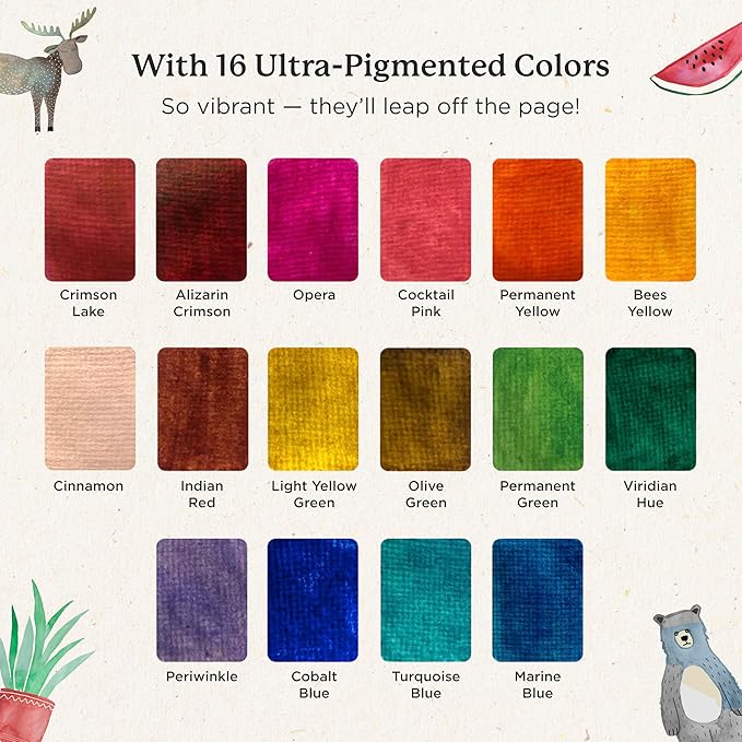 Viviva Colors Travel Watercolor Paint Set - Spring 16 Watercolor Paints for Adults, Beginners, Artists, Hobbyists - Lightfast, Vibrant, Handmade & Portable Watercolor Kit with Mixing Palette
