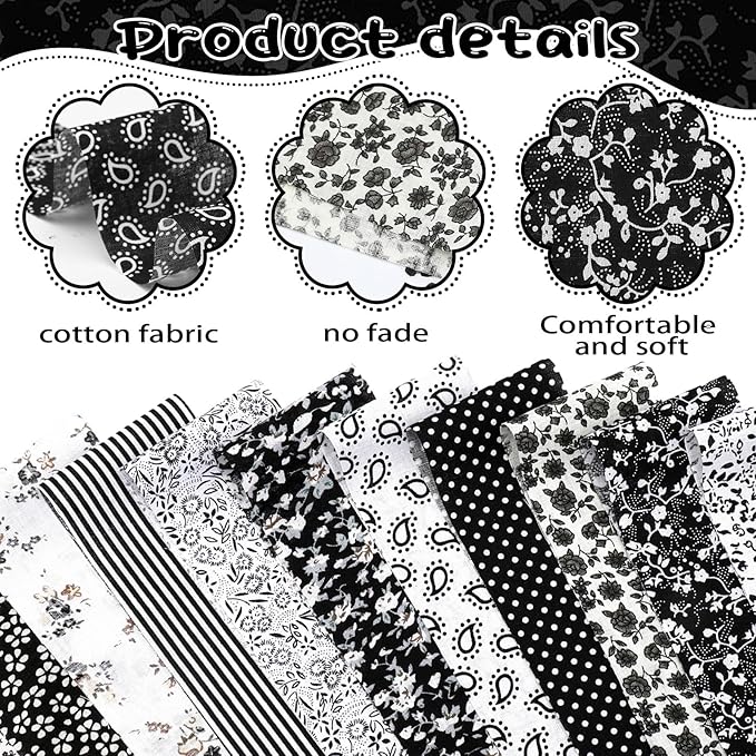 Ganeen 200 Pcs Christmas Fabric Patchwork Roll Quilting Fabric Roll up Quilting Strips 2.5 Inch Precut Patchwork for Craft Sewing DIY Crafts (Black White)