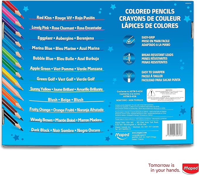 Maped - Color'Peps Triangular Colored Pencils School Pack - 240 Pack + 5 FREE Pencil Sharpeners - Vibrant Colors