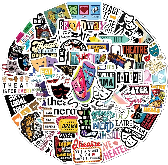 BEATRI Theatre Stickers 50Pcs Aesthetic Musical Theatre Waterproof Vinyl Decor & Party Favors for Laptop, Water Bottle, Skateboard & Travel Gear | Non-Repeating Decals, High-Definition Print