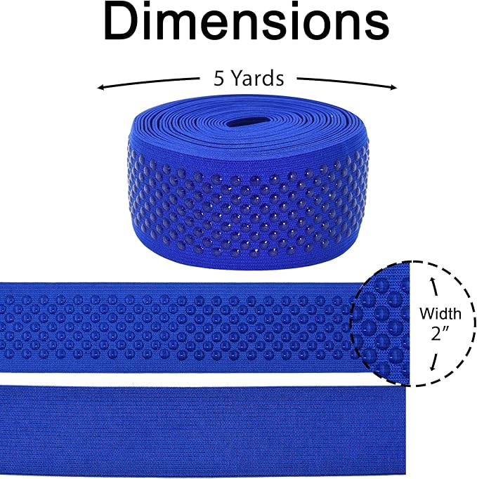 Mandala Crafts 2 Inch Elastic Silicone Gripper Tape for Clothing - 5 Yds Dotted Non Slip Elastic Band for Sewing - Royal Blue Silicone Flat Fabric Stretchy Ribbon Straps