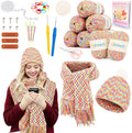 Katech Crochet Kit for Beginners-Crochet Kit for Adults Learn to Crochet Granny Square Scarf Beanie Hat, Complete Set for Crocheting Scarf w/Step-by-Step Instructions 6 Blend Yarn-Macaron