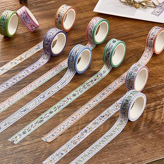 YUBBAEX 10 Rolls Embroidery Pattern Washi Tape Set - Decorative Adhesive Masking Tape for Scrapbooking, Journaling, DIY Crafts, Gift Wrapping – Vintage Floral and Nature Designs
