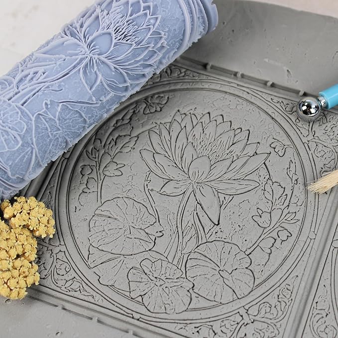 Waterlily Clay Texture Roller (4") - Flower Set #02 - Embossing Pattern Roller for Polymer & Ceramic Clay, Pottery & Crafts
