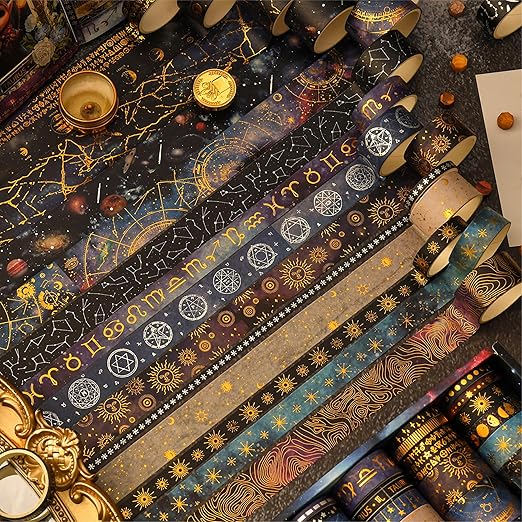 36 Rolls Galaxy Washi Tape Pack Stars Arts Adhesive Tapes Gold Silver Foil Decorative Masking Tape Sets for Craft, Kids, Scrapbook, DIY, Gift Wrapping (Constellation 36 Rolls)