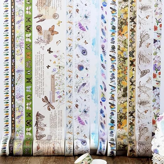 YUBBAEX Landscaping Washi Tape Pack 20 Rolls Insects Birds Printed Masking Tape Vintage Decorative for Arts, DIY Crafts, Journal Supplies, Planners, Scrapbook, Card/Gift Wrapping
