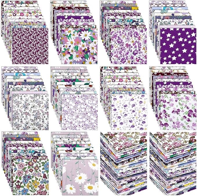 Kinlop 600 Pcs 4 x 4 Inch Cotton Fabric Square Precut Quilting Squares Printed Floral Patchwork Fabric Bundles for DIY Craft Sewing Clothing Accessory(Purple)