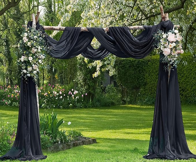 Warm Home Designs Wedding Arch Draping Fabric Bundle Has 2 288 Inch (24 Feet) Scarves in Black Fabric Colors for Wedding Decoration. AD Black & Black 288”