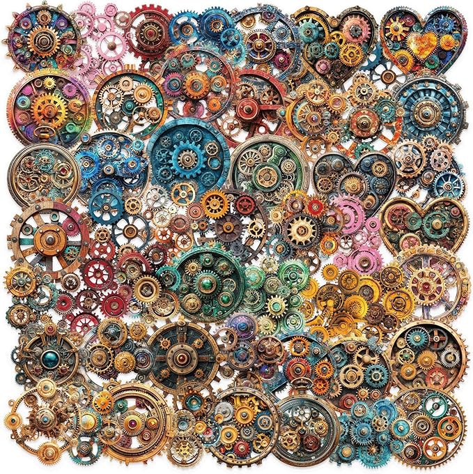 50PCS Steampunk Gear Stickers – Vintage Mechanical Clockwork Transparent Scrapbooking Stickers for Journaling, Resin Crafts, Laptop, Gift Decoration, Retro Industrial Punk Aesthetic