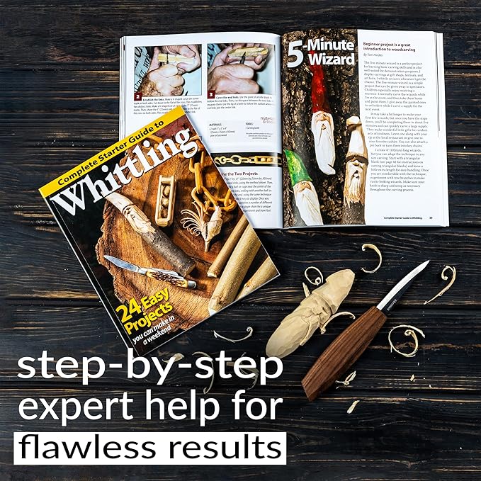Hutsuls K.37 Wood Carving Kit for Beginners - Pre-Sized Basswood Carving Blocks & Sticks for 15 Projects, All-in-One Wood Whittling Kit for Beginners, Includes Wood Whittling Book for Beginners Kids
