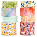 8 Rolls Retro Washi Tape Set Vintage Arts Adhesive Tapes Wide Painting Patterned Decorative Masking Tape Sets for Craft, Kids, Scrapbook, DIY, Gift Wrapping (Watercolor Ink)