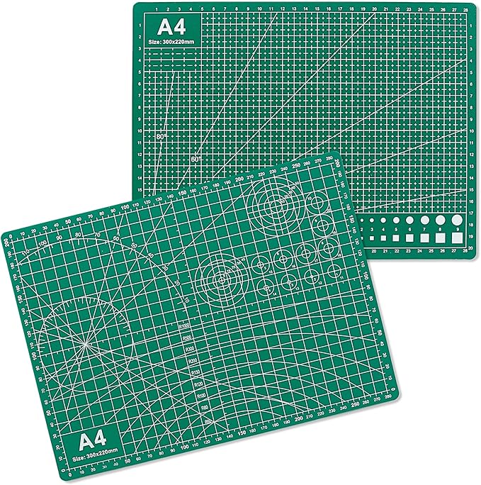2 Packs Cutting Mats, A4 12'' x 9'' Double Sided Cutting Mat, Non-Slip 5 Layers PVC Cut Mat for Craft Art Projects Fabric Sewing, Scrapbooking Mat