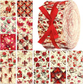 Ganeen 100 Pcs Vintage Valentine Red Rose Quilting Fabric Roll 2. 56 Inch Fabric Squares Jelly Patchwork Precut Strips Bundles for Holiday Materials Craft DIY Sewing Cloths