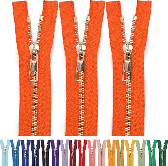 #5 Gold Metal Zipper - 50+ Colors - 3 PCS - (4-14 inches) Sizes - Luxury Lightweight Handcraft Metal Zippers with pulls for Purses Bags Pockets Shoes Sewing & Crafts DIY ZP02167