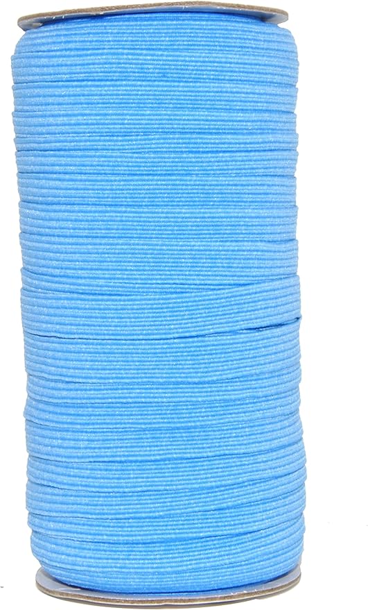 Mandala Crafts 10mm 50 Yds Roll of Sky Blue Elastic Bands for Sewing - 3/8 Flat Elastics Cord - 3 8 Inch Braided Stretch Straps for Crafting