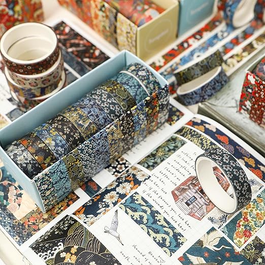 10 Rolls Ukiyo-e Style Washi Tape Set Japanese Kyoto Arts Adhesive Tapes Skinny Decorative Masking Tape Sets for Craft, Kids, Scrapbook, DIY, Gift Wrapping (Blooming Heritage)