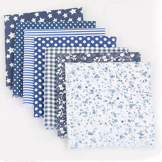 XANADU 10x10 Inch Cotton Fabric Squares Bundle -14 Pcs Pre-Cut Quilting Fabric for Sewing & Craft Patchwork (Green + Navy Blue)