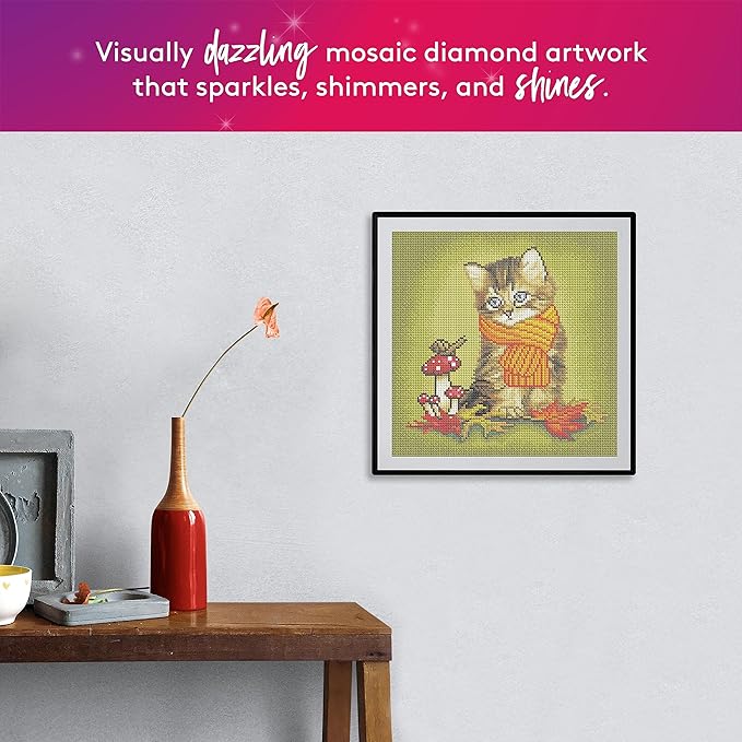 DIAMOND ART CLUB Making Friends - Kitty Diamond Painting Kit, Fun DIY Crafts for Adults, Round Diamond Art Canvas, 13" x 13"