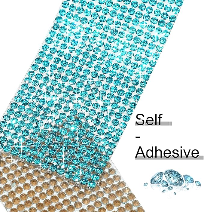 4 Rolls Self Adhesive Crystal Rhinestone Ribbon Diamond Bling Tape with 2 mm Rhinestones Strips Sticker for Arts Crafts Wedding Birthday Party DIY Event Car Phone Decoration (Blue)