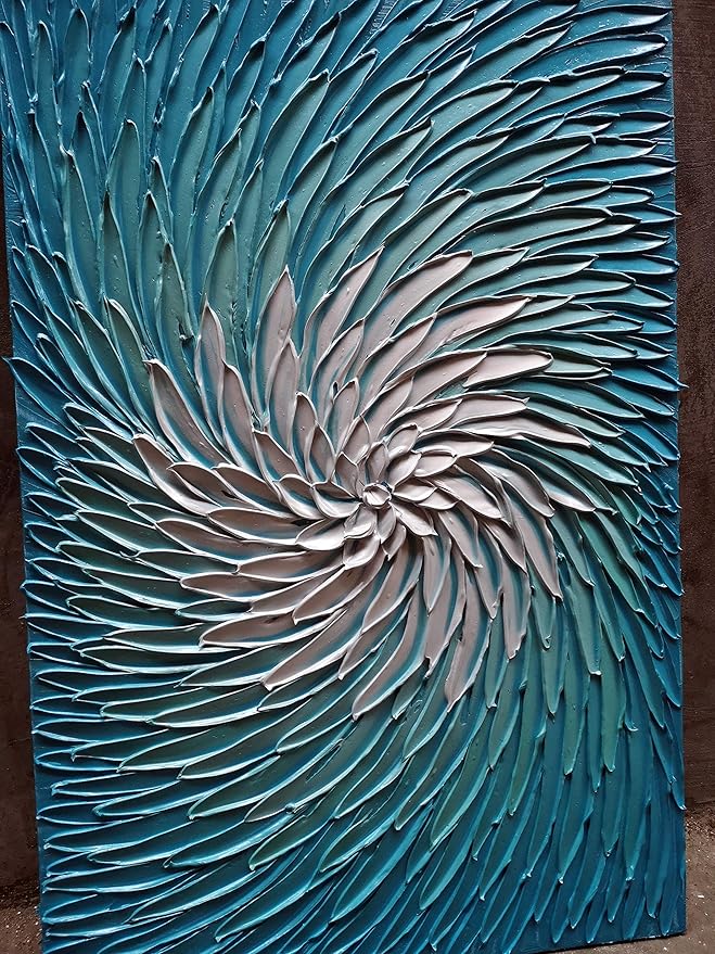 YaSheng Art - Contemporary Art Oil Painting on Canvas 3D Metallic Blue and Silver Texture Abstract Art Pictures Canvas Wall Art Paintings Modern Home Decor Abstract Paintings Ready to hang24x36inch