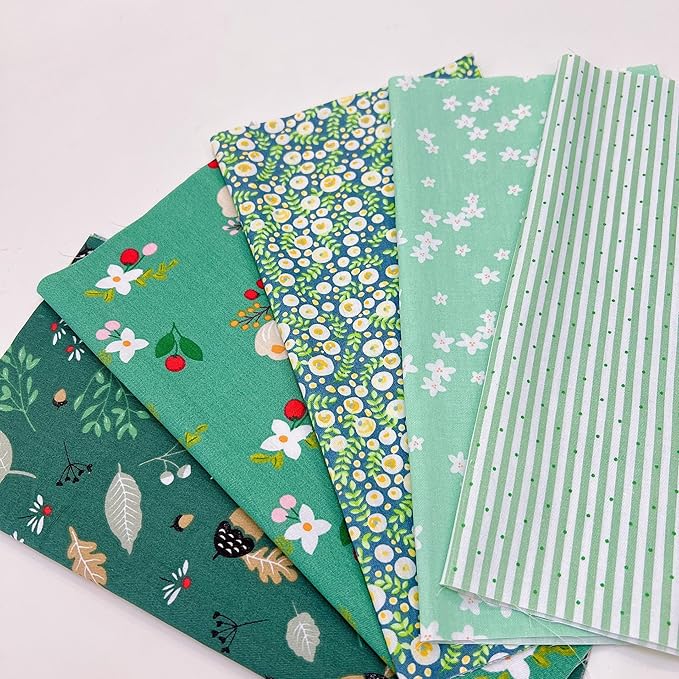 42Pcs 9.8" x 9.8"(25 * 25CM) Cotton Fabric DIY Making Supplies Quilting Patchwork Fabric Fat Quarter Bundles DIY for Quilting Cotton Patchwork Cushions (Green, 9.8" x 9.8")