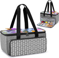 Yarwo Knitting Yarn Bag, Crochet Tote with Pocket for WIP projects, Knitting Needles(Up to 14”) and Skeins of Yarn, Gray with Arrow (Bag Only)