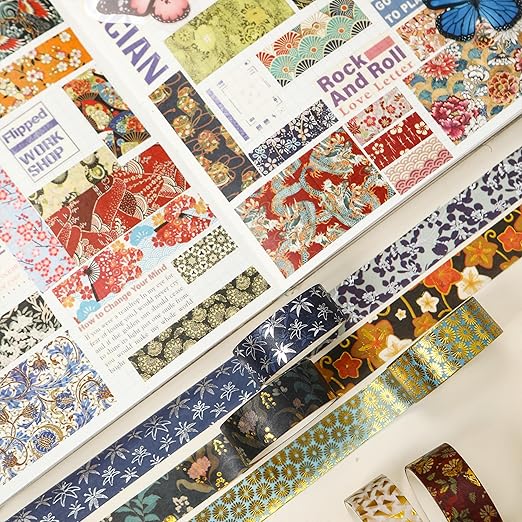 10 Rolls Sakura Washi Tape Set Japanese Arts Adhesive Tapes Gold Silver Foil Decorative Masking Tape Sets for Craft, Kids, Scrapbook, DIY, Gift Wrapping (Cherry Blooms)