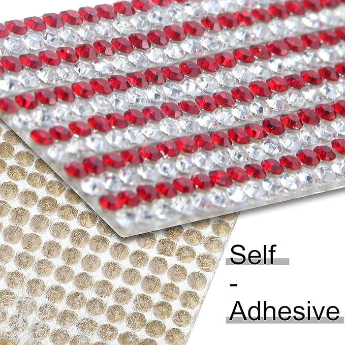 4 Rolls Rhinestone Tape Self Adhesive Crystal Ribbon Diamond Bling Strips with 2 mm Glitter Sticker for Arts Crafts Wedding Birthday Party DIY Event Car Phone Decoration (Silver+Red)