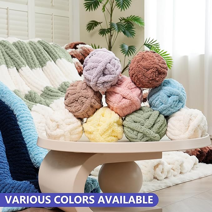 Chunky Yarn for Hand Knitting - #10 Chunky Chenille Yarn, Jumbo Big Thick Chunky Yarns for Crocheting, Super Bulky Chunky Knit Blanket Yarns, 8 Skein (25yd, 8oz/Skein), Cream & Pink