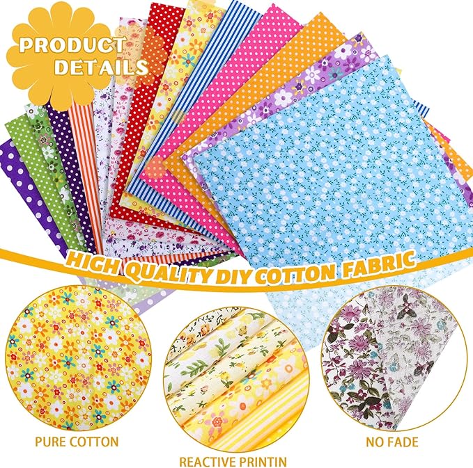 100 Pcs 8 x 8 Inch Cotton Fabric Squares No Repeat Pre Cut Quilting Fabric Bundles Multi Color Floral Square Patchwork Floral Printed Quilting Supplies for Sewing, Christmas DIY Craft, Scrapbooking