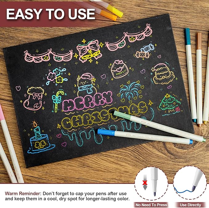 Metallic Markers, Christmas Stocking Stuffers for Tween Teen Girls Gifts Trendy Stuff, 30 Fine Tip Scrapbook Pens for Black Paper, Scrapbooking, Card Making, Arts Crafts Supplies Kits for Kids Boys