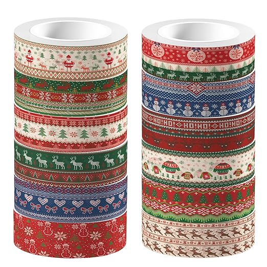 12 Rolls of Christmas Theme Washi Tape, Xmas Ugly Sweater Decorative Masking Tape for Note Taking Supplies, Scrapbooking, DIY Crafts, Gift Wrap Supplies