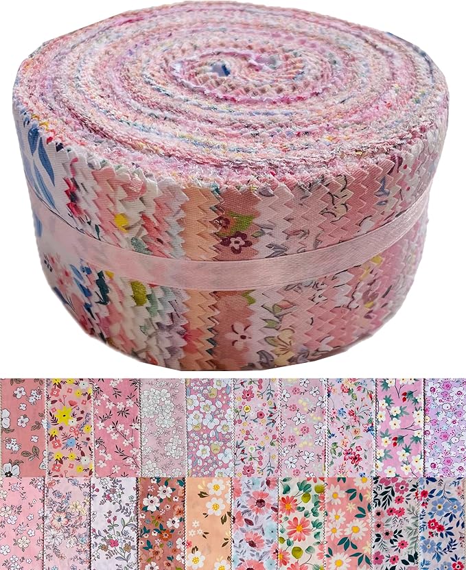 Jelly Roll Fabric 100% Cotton Quilting Fabric, 40 Pre-Cut Strips (2.5 x 44 Inch) for Quilting and Sewing - 20 Assorted Floral Prints -Rose Sea