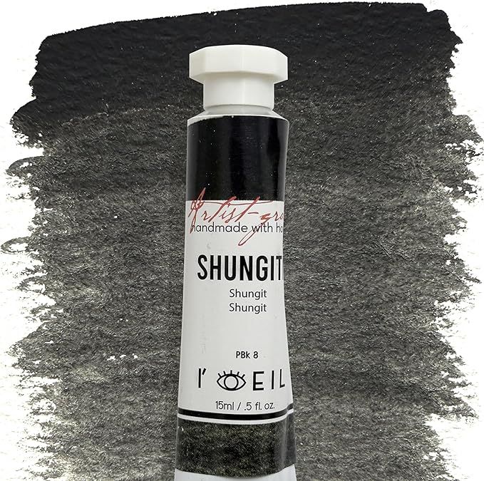 L'oeil (Genuine Minerals) Professional Artist Grade Extra Fine Handmade Watercolor 15ml Paint Tube, 5 Fl Oz, Natural Granulation, Rich Colour Luminosity, Lightfast Non-fading, Archival Quality (Shungite Black)