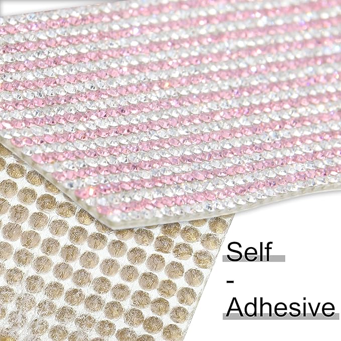 4 Rolls Rhinestone Tape Self Adhesive Crystal Ribbon Diamond Bling Strips with 2 mm Glitter Sticker for Arts Crafts Wedding Birthday Party DIY Event Car Phone Decoration (Silver+Pink)