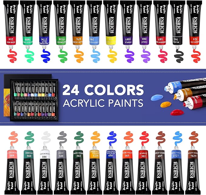 ESRICH Professional Acrylic Paint Set, 60PCS with Painting Brushes,Acrylic Paints,Easel,4 Sizes Blank Canvases,Palette, Paint Knives,Brush Cup and Art Sponges for Adults Hobbyists and Beginners