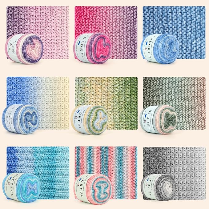 Aeelike Cake Yarn for Crocheting, 3 Skeins Gradient Yarn 100g (3.52 oz) 245m (267 Yards) # 3 Light Weight, Soft Ombré Yarns Fairyland Yarns Rainbow for Making Colorful Crafts, Pink Green Gradient