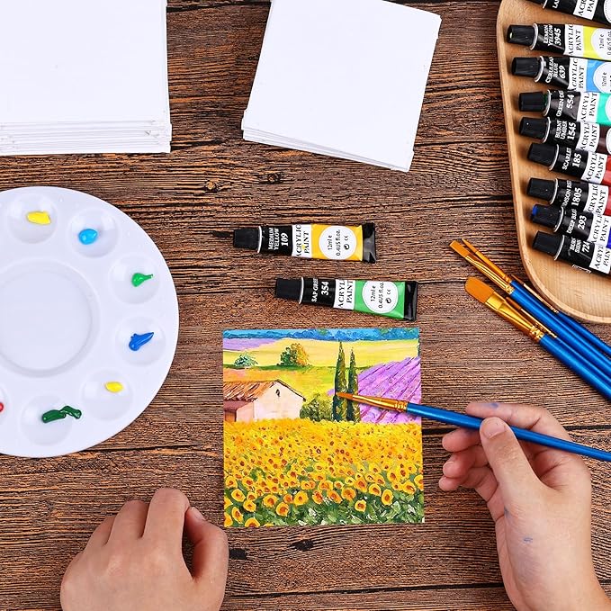 ESRICH 6x6 Canvas for Painting, 24 Pack Canvas Boards Cotton Painting Canvas Primed Acid Free Small Blank Canvases Panels for Oil Paint, Watercolor, Acrylic Paint, Gouache, Tempera.