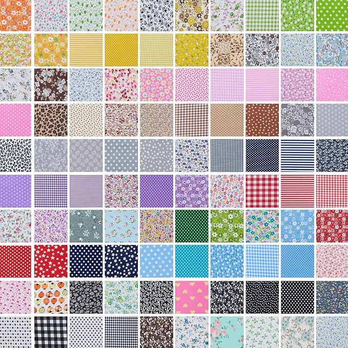 100pcs Cotton Fabric Squares – 9.8" x 9.8" Fabric Bundles for Sewing and Crafts, 100% Cotton Patchwork for DIY Projects, Multicolor