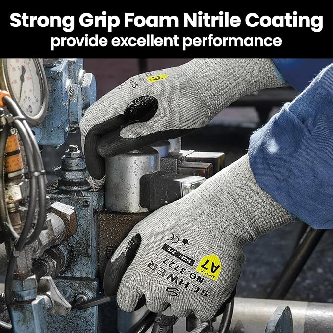 6 Pairs High Level Cut Resistant Work Gloves for High Risk Work, ANSI A7 Cutting Gloves with Reinforced Thumb, Used for WoodWorking, Construction, Non Slip, Durable, Breathable & Cool, L, PR3727