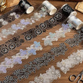 5 Rolls Washi Tape Lace Pattern Self-Adhesive Tape, White Black Floral Washi Silver Aesthetic Lace Tapes for Scrapbooking DIY Art Journaling Craft Gift Wrapping