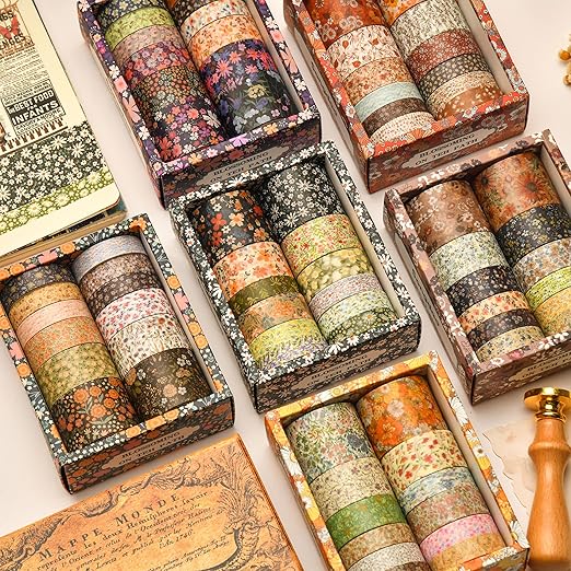 12 Rolls Flowers Washi Tape Set Floral Arts Adhesive Tapes Blooming Garden Decorative Masking Tape Sets for Craft, Kids, Scrapbook, DIY, Gift Wrapping (Forested Islet)