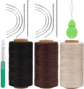 Lusecarl Needle and Thread for Hair Extensions 3 Rolls Hair Weave Sewing Threads with 10 Pcs C J I Shape Curved Upholstery Needles for Hand Sewing, Hair Extensions, Making Wigs DIY (10+3, 3Color)